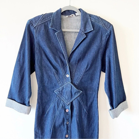 Vintage Blondie and Me Cotton Denim Shirt Dress Women’s Size 9/10 Late 80s Style - Picture 3 of 10